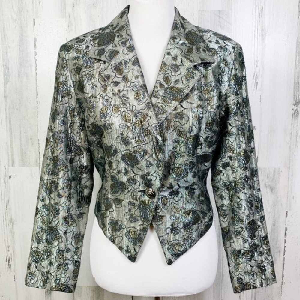Vintage 80s Metallic Floral Crop Statement Blazer